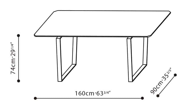 Verge Dining Table by Camerich, size drawing: C05A0806