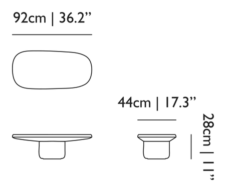 Obon Side Table by Moooi, size drawing: Rectangular Low