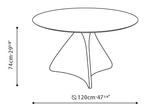 Spin Round Dining Table by Camerich, size drawing: C05H1001(Top)+B51H1001(Base)