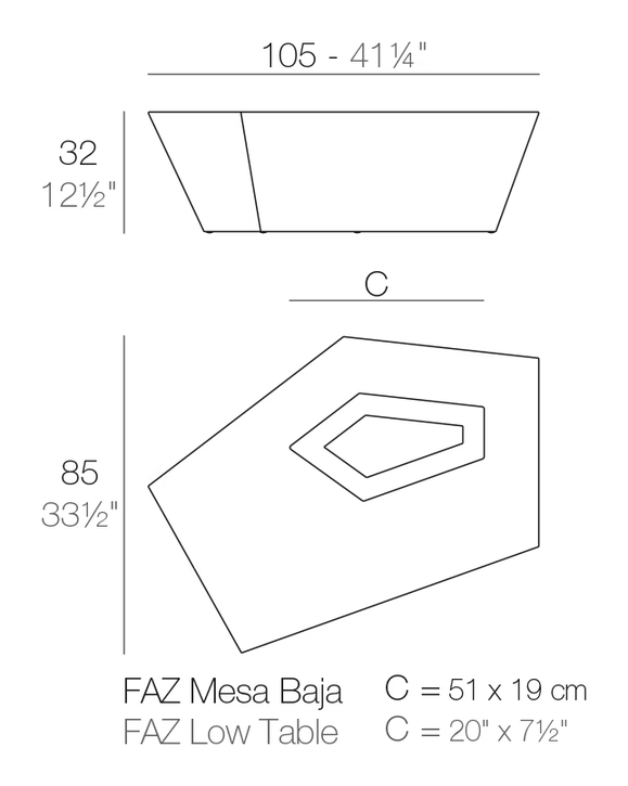 Faz Coffee Table 105 × 85 × 32 by Vondom, size drawing