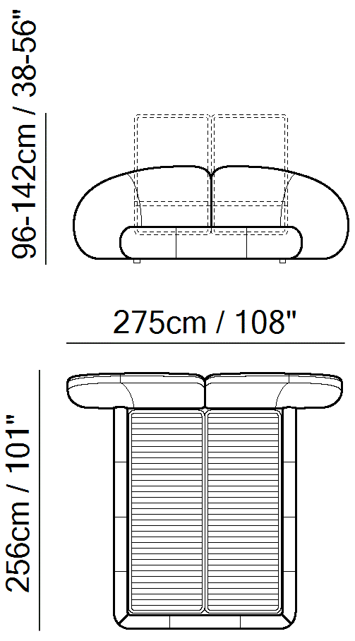 Memoria Bed by Natuzzi Italia: Bed with tilt and lift mechanism 152X203, outline drawing with sizes
