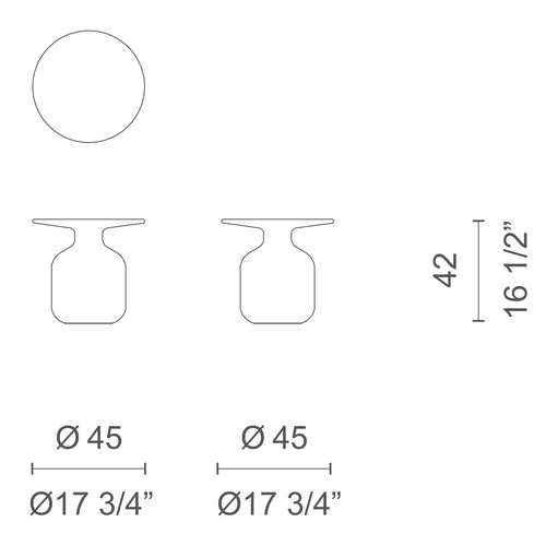 Mini Bottle Side Table by Cappellini, size drawing