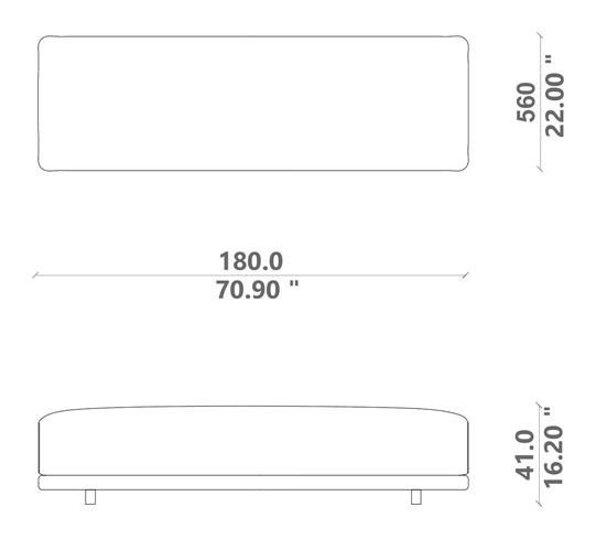 Elton Bench Indoor by Talenti, size drawing