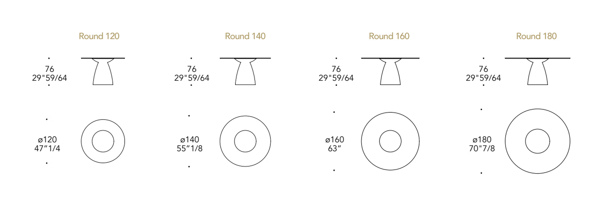 Botero 72 Dining Table by Reflex, size drawing
