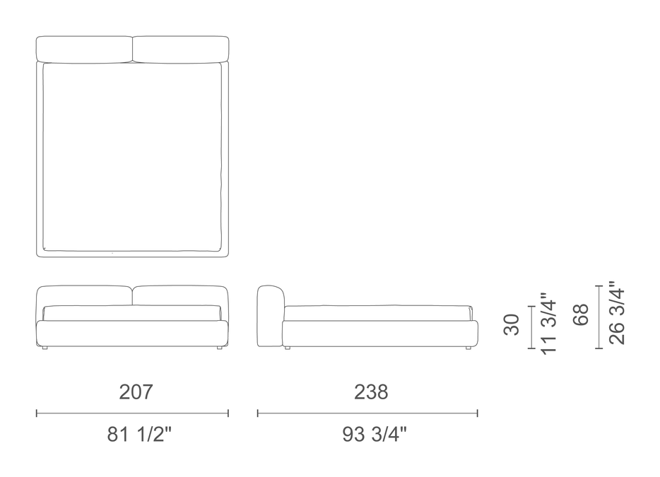Superoblong Bed by Cappellini, size drawing: SB_193