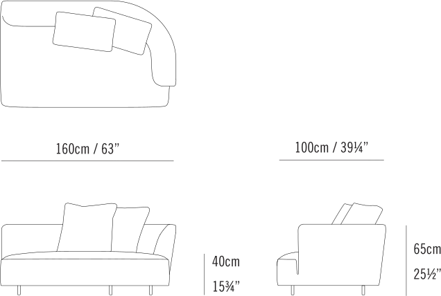 Max Sectional by Bensen, size drawing: Max Sectional 160 Right