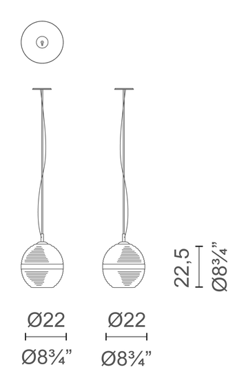 Cord Pendant Lamp by Cappellini, size drawing: PO_2103A