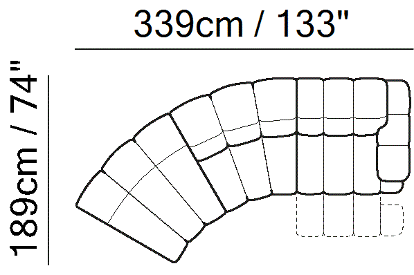 Dwell Sectional by Natuzzi Italia: Leather or fabric modular sofa, outline drawing with sizes
