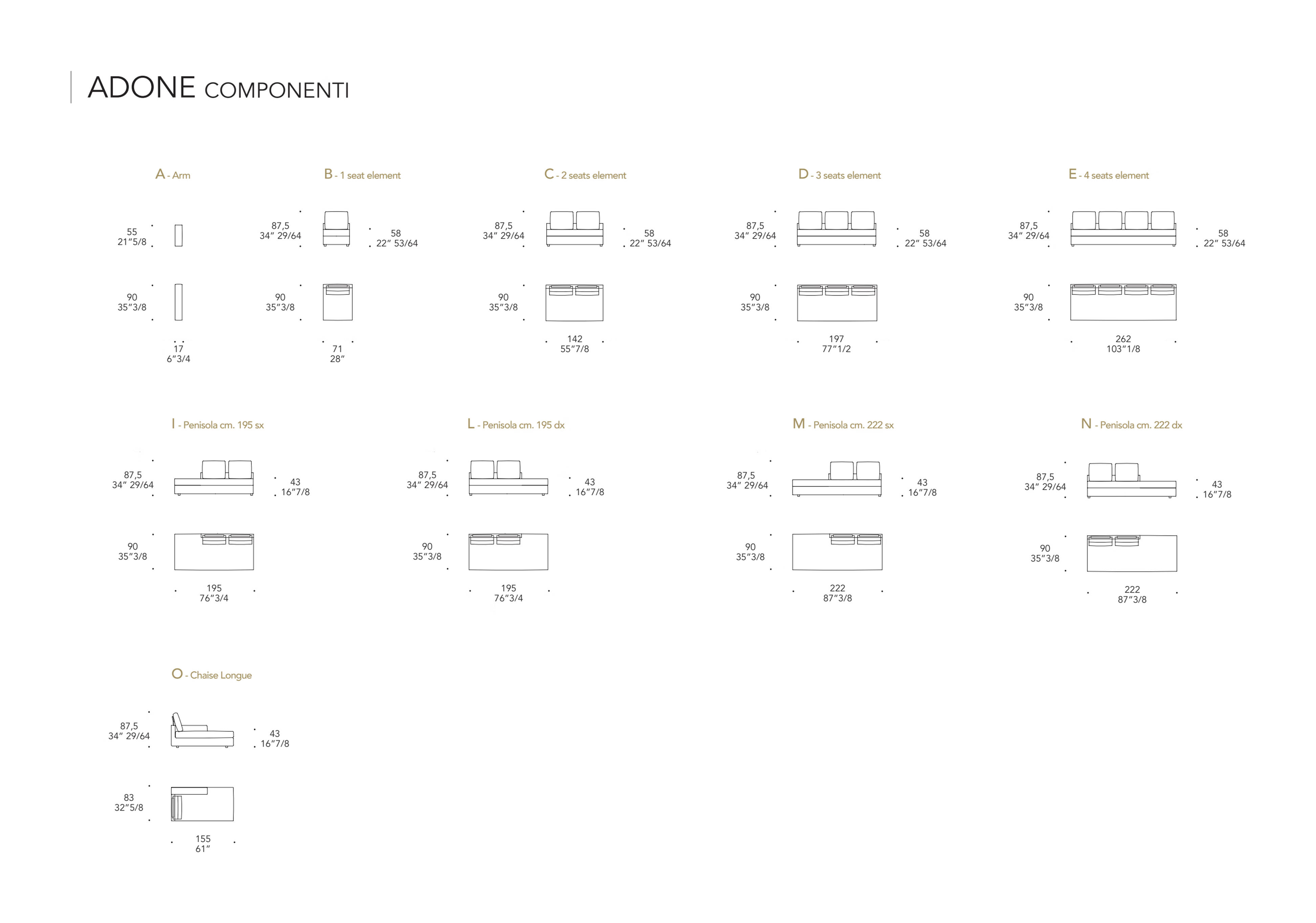 Adone Sofa by Reflex, size drawing 2