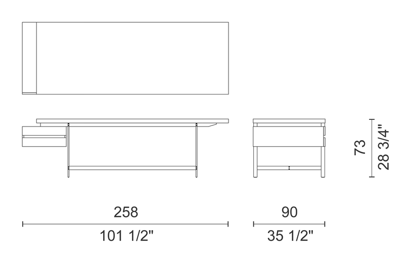 Lochness Table by Cappellini, size drawing: LH_8L