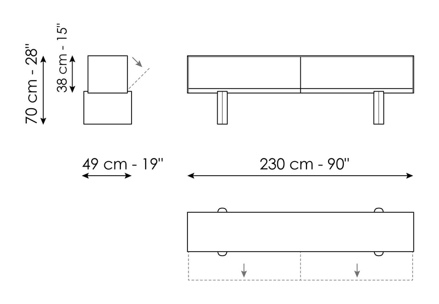 Blocco Sideboard by Bonaldo, size drawing: Blocco Sideboard
