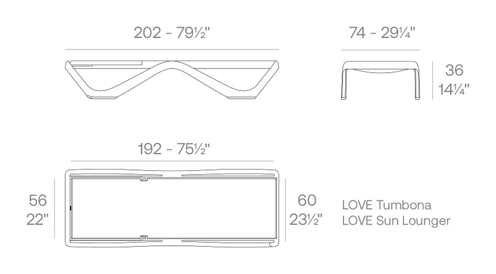 Love Sun Lounger by Vondom, size drawing