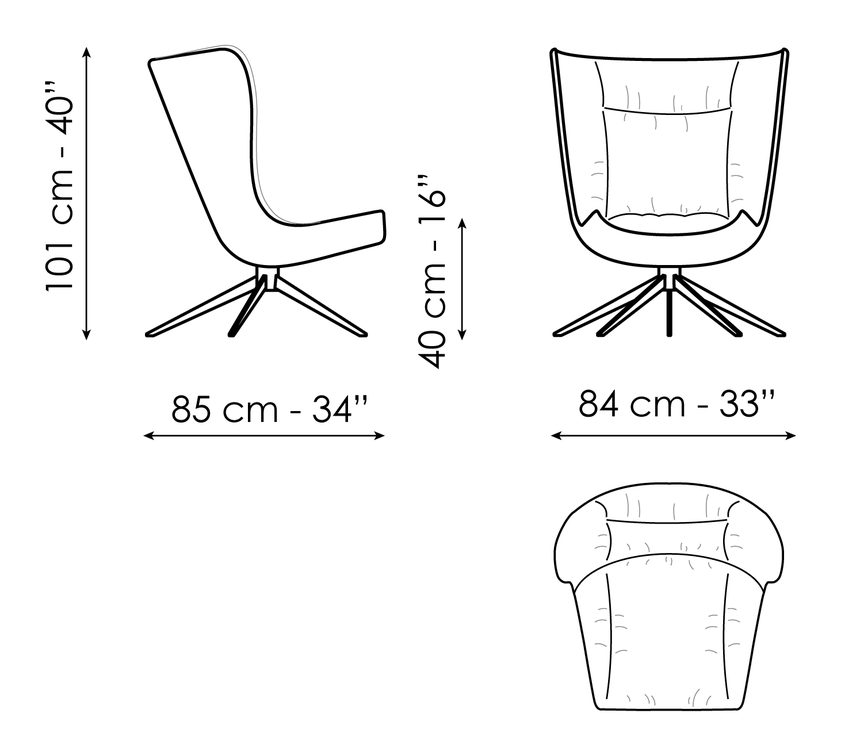 Colibrì Armchair by Bonaldo, size drawing: Colibrì soft