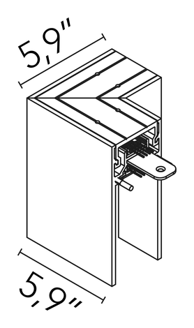 The Running Magnet Suspension Up&Down Track by Flos, size drawing: 90° Corner