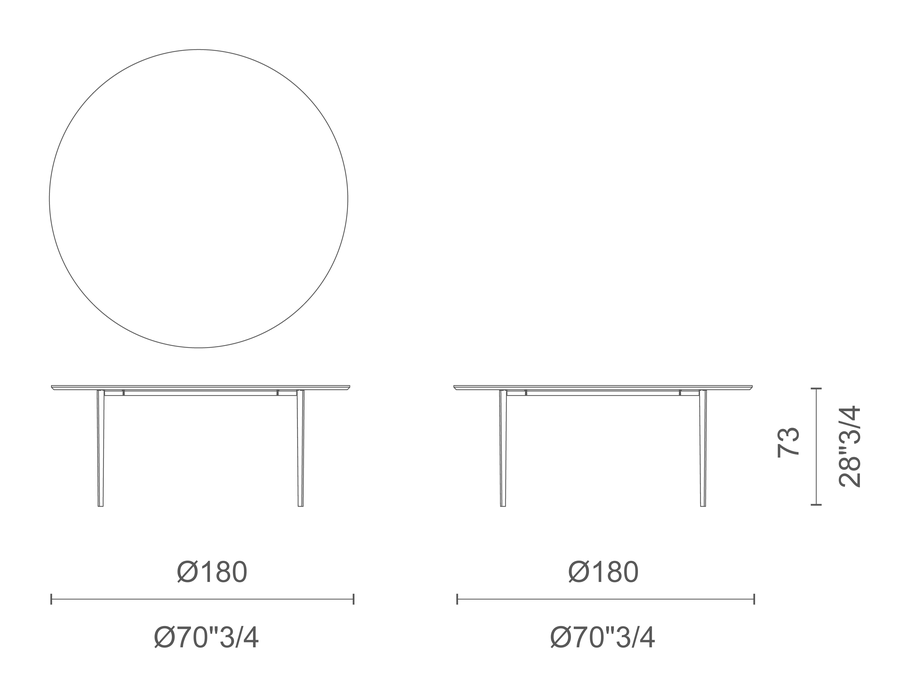 Openup Table by Cappellini, size drawing: TOU2-TOU2MB