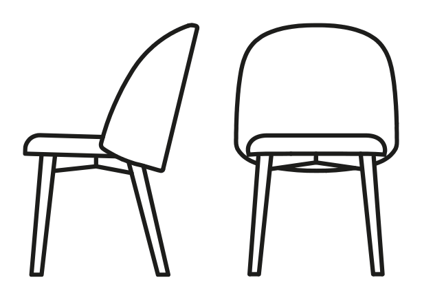 Tuka Mid Chair, Wooden Legs by Connubia, size drawing