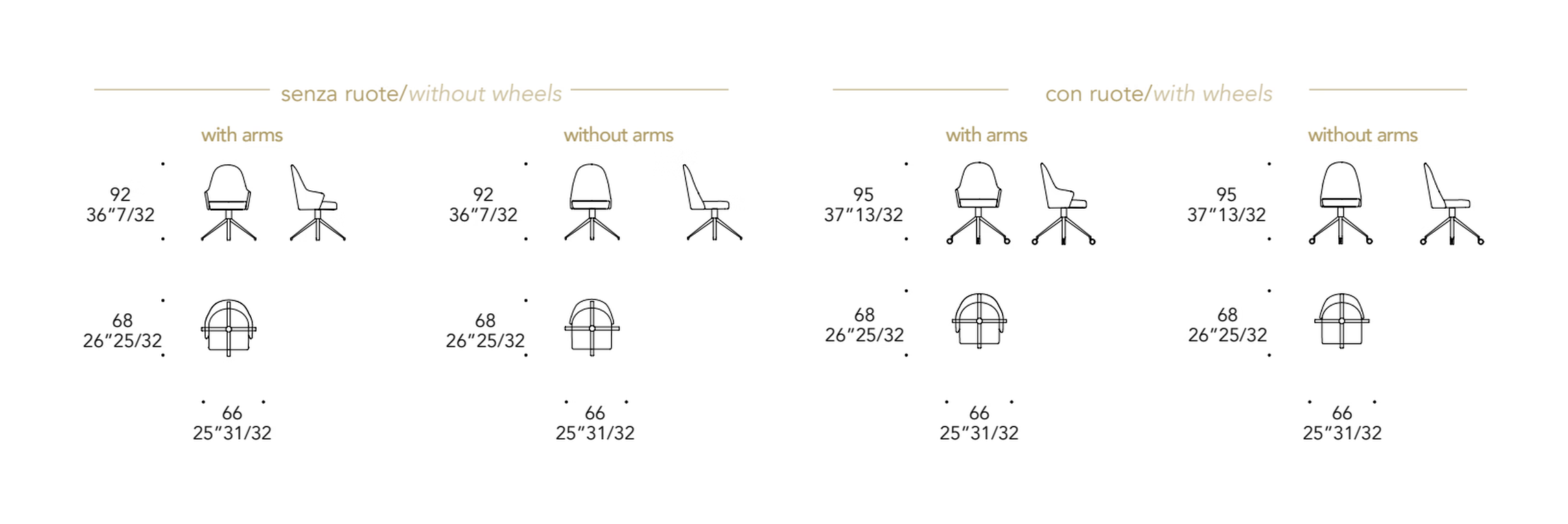 Ludwig Office Chair by Reflex, size drawing