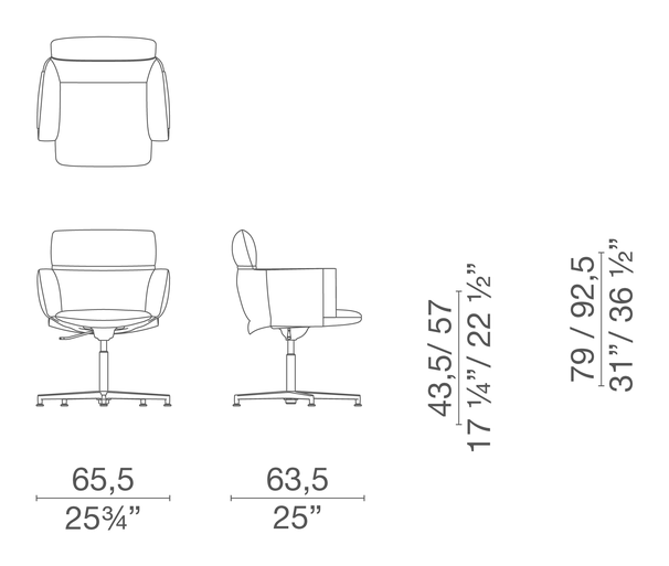 Lud'ina Chair by Cappellini, size drawing: LUC5