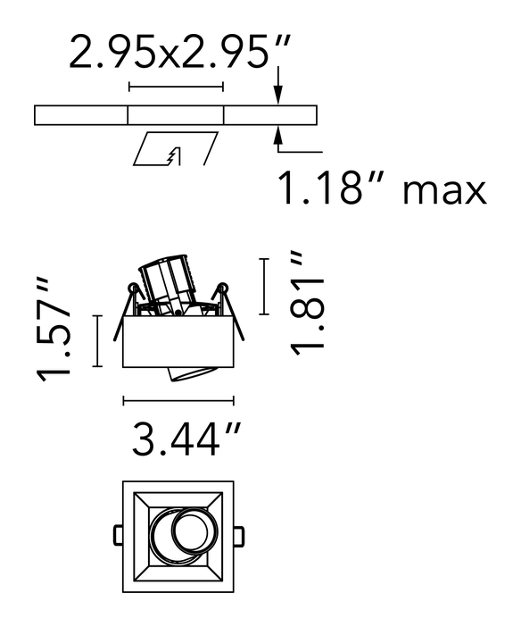 Johnny 80 Semi Recessed Downlight by Flos, size drawing: Johnny 80 Semi-Recessed 1L Square