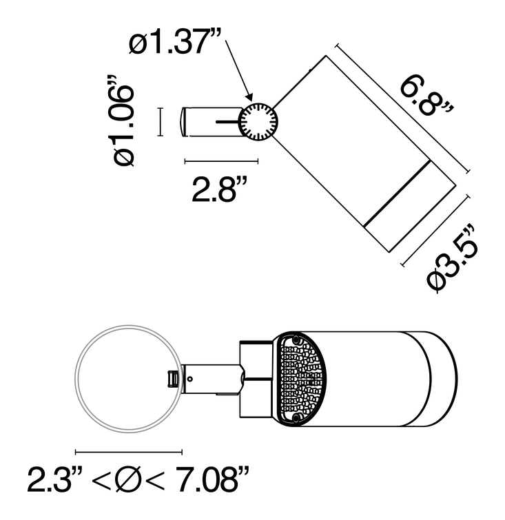 Spine T Ultra Pole-Top Light by Flos, size drawing: Spine T 2 Ultra Hp
