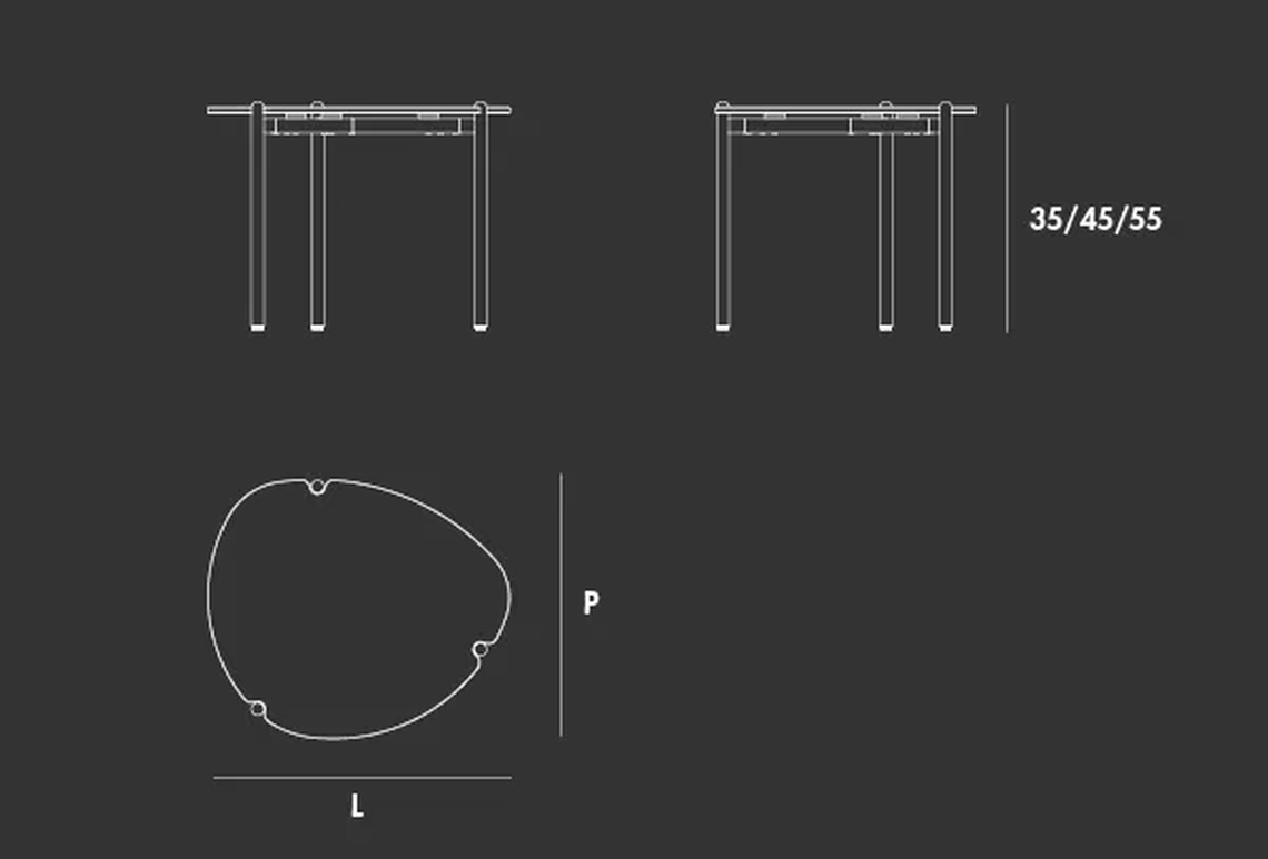 Trium Coffee Table by Sovet, size drawing
