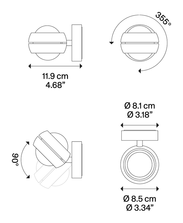 Nautilus Wall Lamp by Lodes, size drawing: Nautilus Mini