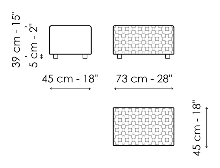 Intrecci Ottoman & Bench by Bonaldo, size drawing: Pouf 73x45
