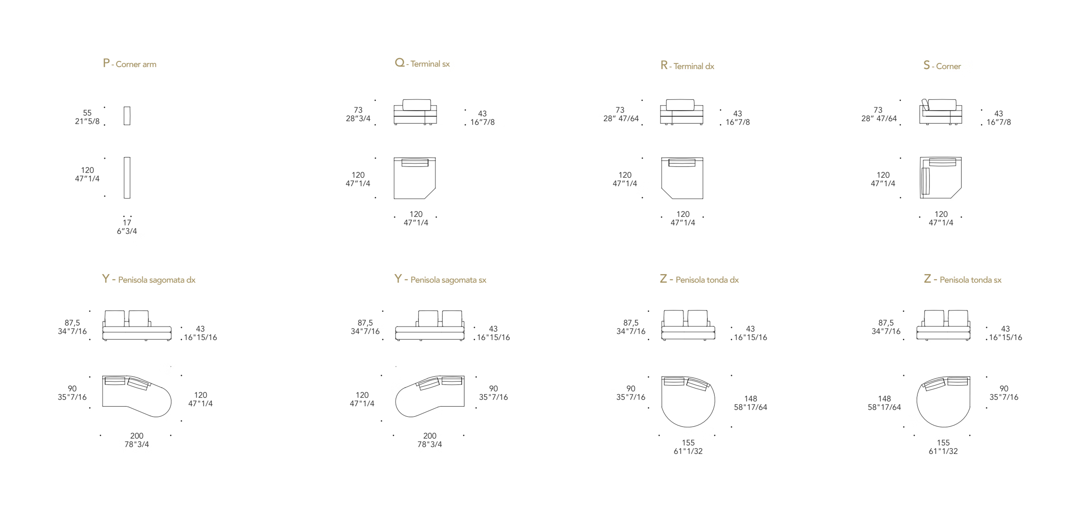 Adone Sofa by Reflex, size drawing 3