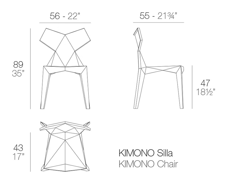 Kimono Chair by Vondom, size drawing
