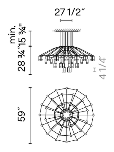 Wireflow Chandelier by Vibia, size drawing: Model 0376