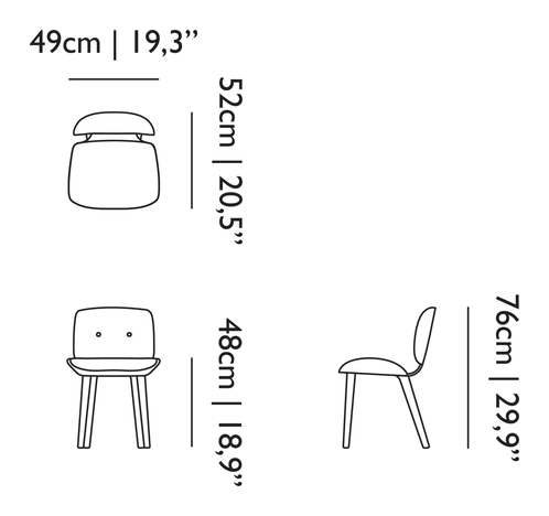 Nut Dining Chair by Moooi, size drawing