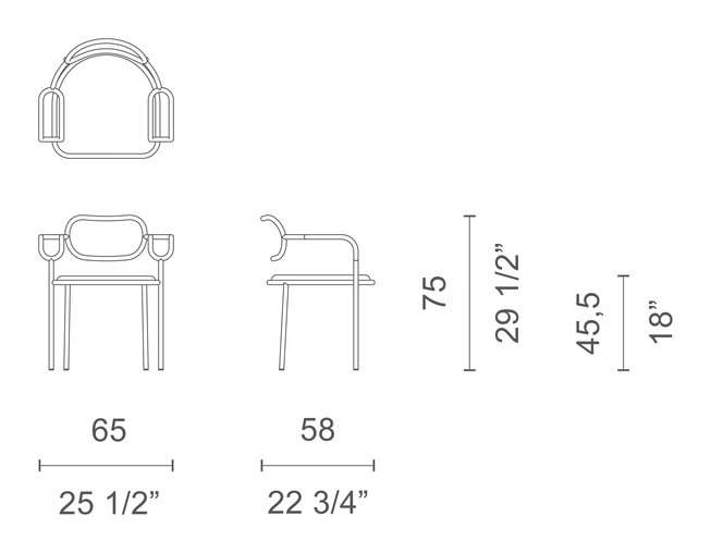 01 Chair by Cappellini, size drawing