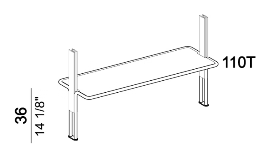 Roxanne Bookcase by Arketipo, size drawing: Bottom shelf 110 cm