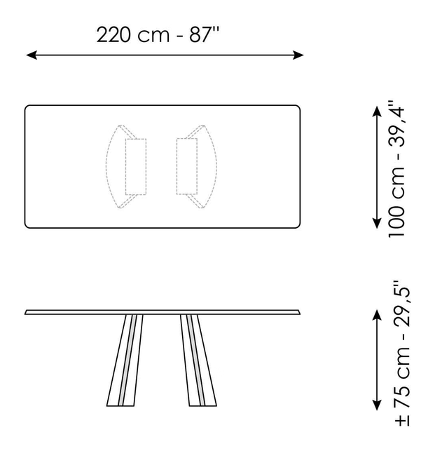 Torii Extendable Dining Table by Bonaldo, size drawing 4