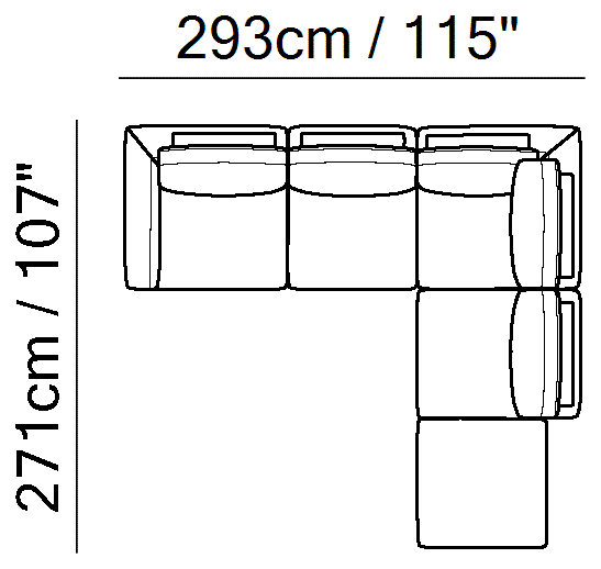 Semplice Sectional by Natuzzi Italia: Leather or fabric modular sofa, outline drawing with sizes