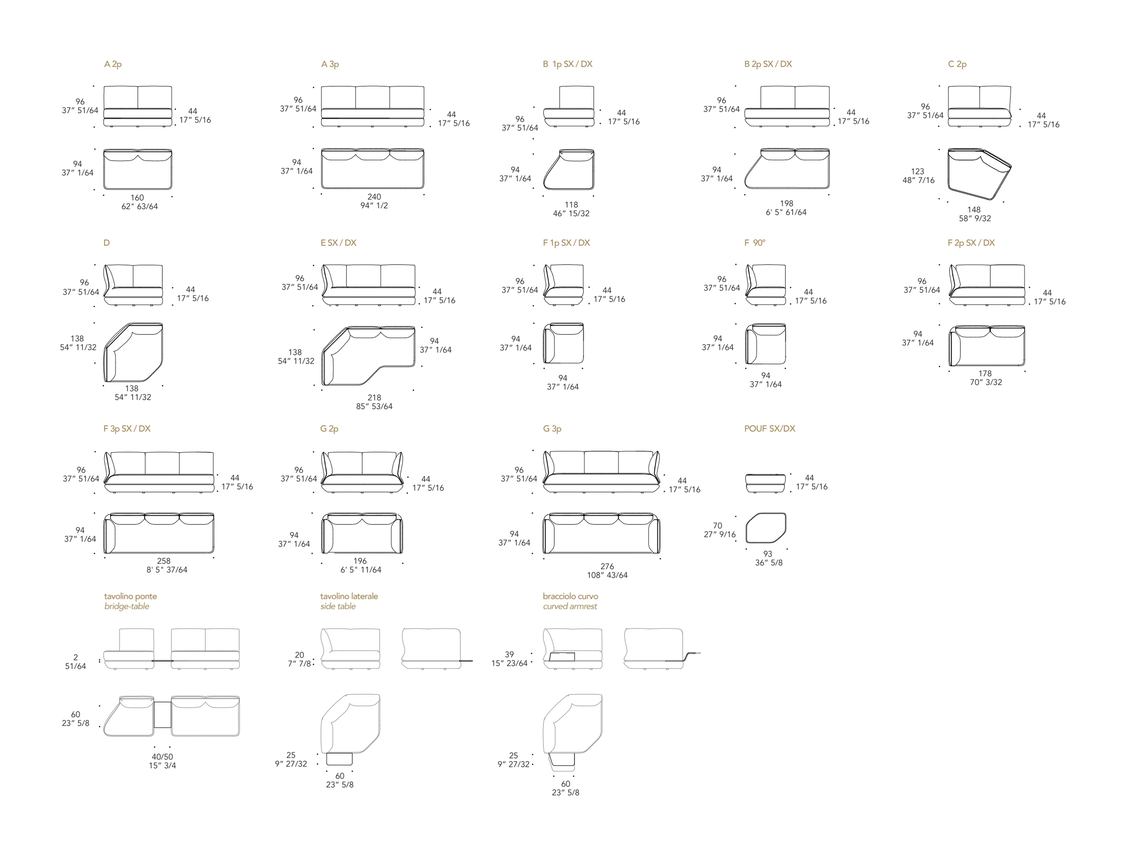 Orizzonte Sofa by Reflex, size drawing 1