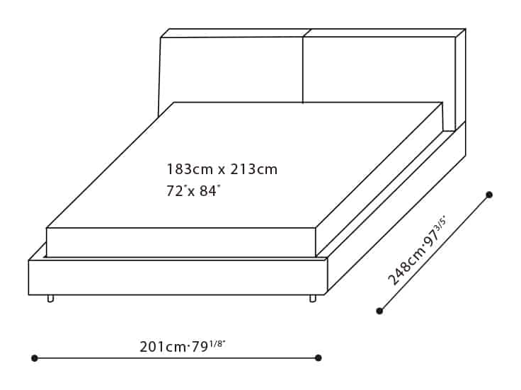 Nature Bed by Camerich, size drawing: C03E0706 Cal King
