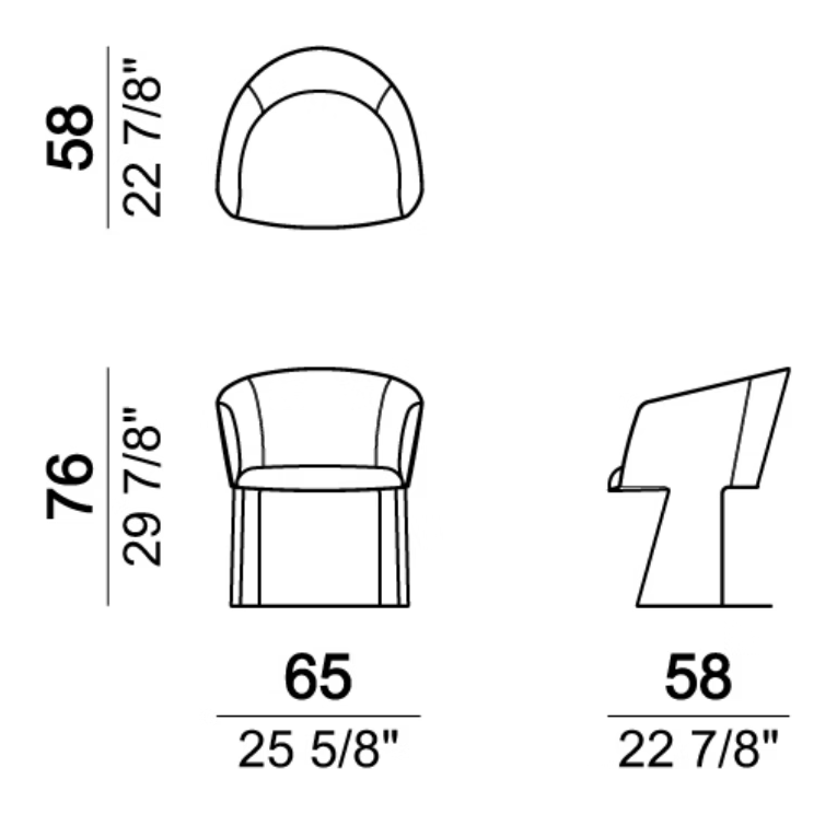 Numa Chair by Arketipo, size drawing