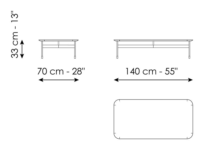 Peak Coffee Table by Bonaldo, size drawing: Peak 140