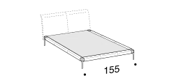 Ada Bed by Ditre Italia, size drawing: Queen size bed frame for 153x203 cm mattress
