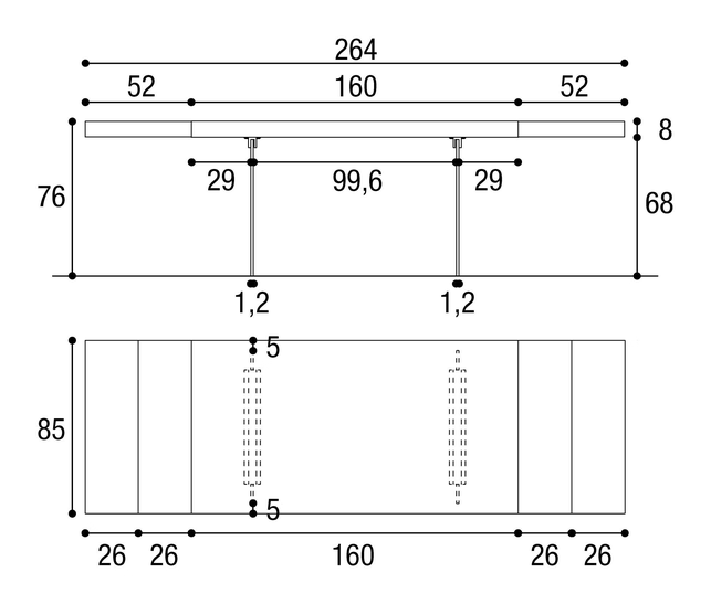 Extendable Air Dining Table by Lago, size drawing 1