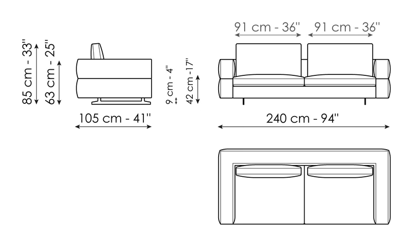 Ever More Sofa by Bonaldo, size drawing: Sofa 240