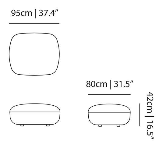 Bart Ottoman and Footstool by Moooi, size drawing: Footstool