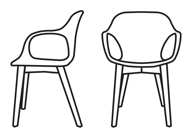 Ops! Armchair, Wooden Legs by Connubia, size drawing