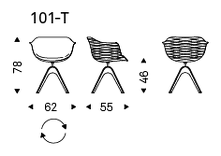 Indy Armchair by Cattelan Italia, size drawing 2