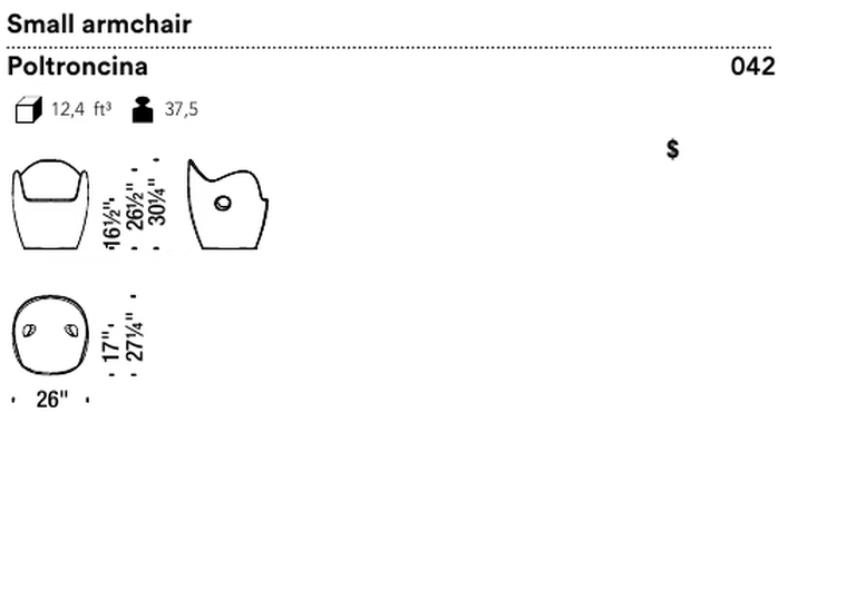 O-Nest Armchair by Moroso, size drawing