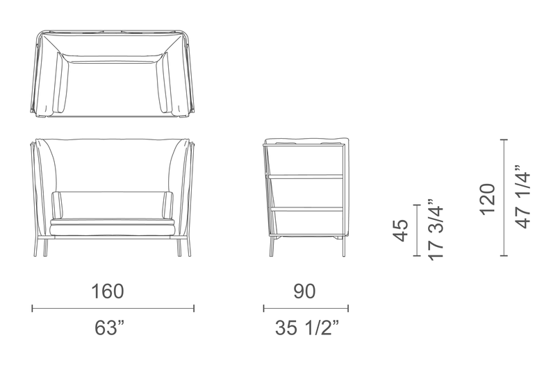 Basket Sofa by Cappellini, size drawing: BKT4H