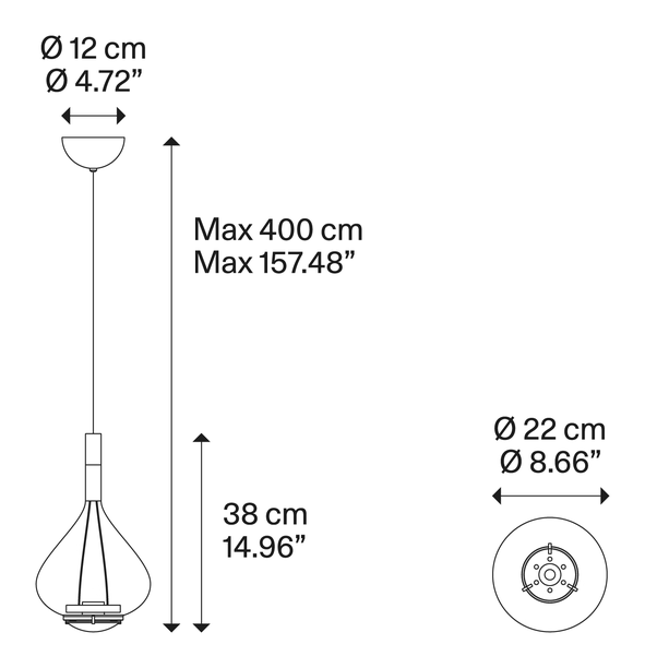 Sky-Fall Pendant Lamp by Lodes, size drawing: Sky-Fall medium