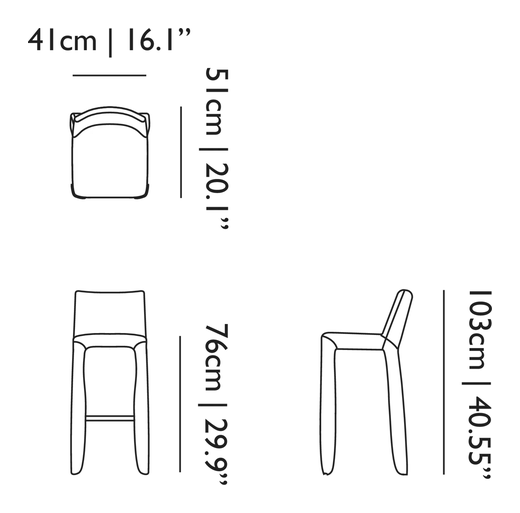 Monster Bar Stool by Moooi, size drawing: High