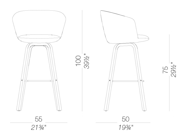 Glove S475 Bar Stool by LaPalma, size drawing